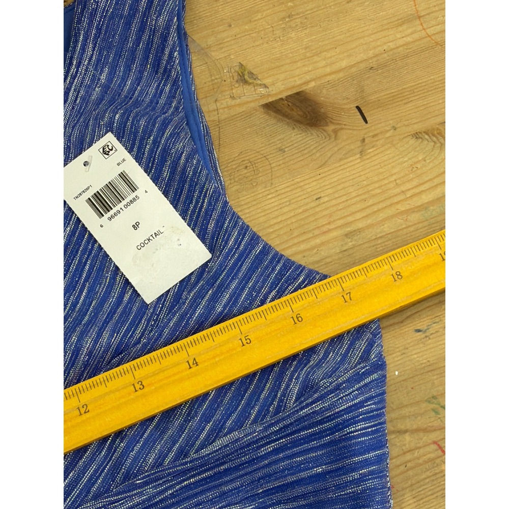 Connected Apparel Cocktail Dress Womens 8P New Blue Metallic Pleated TN287820L - Picture 6 of 9